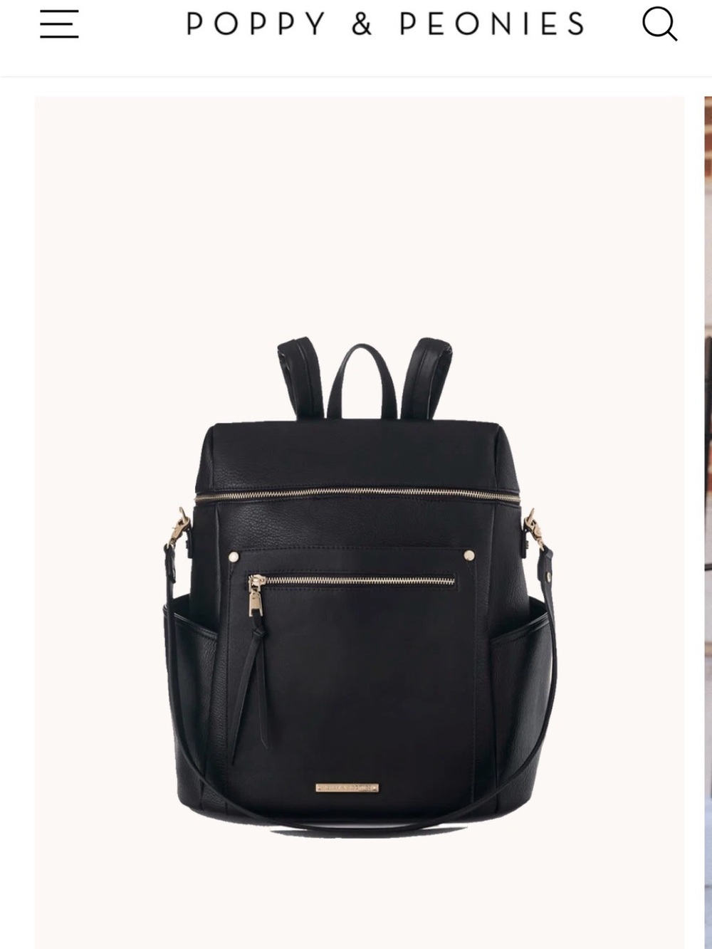 Poppy & Peonies Black Convertible Leather Backpack Tote with Gold Accents